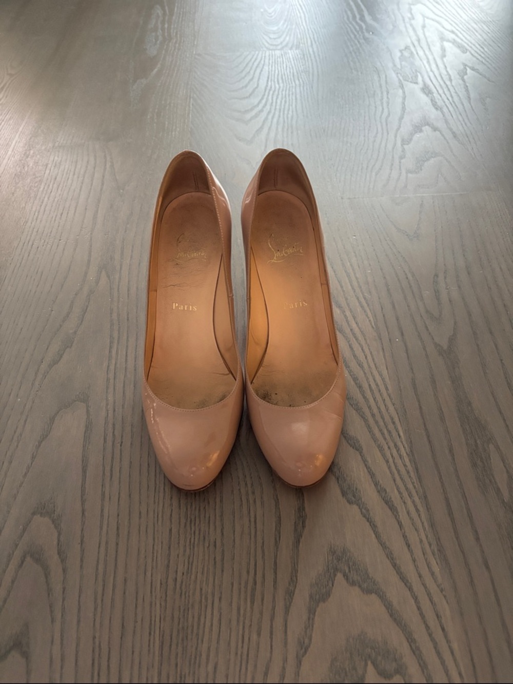 Christian Louboutin Nude/Blush Patent Leather Round-Toe Pumps